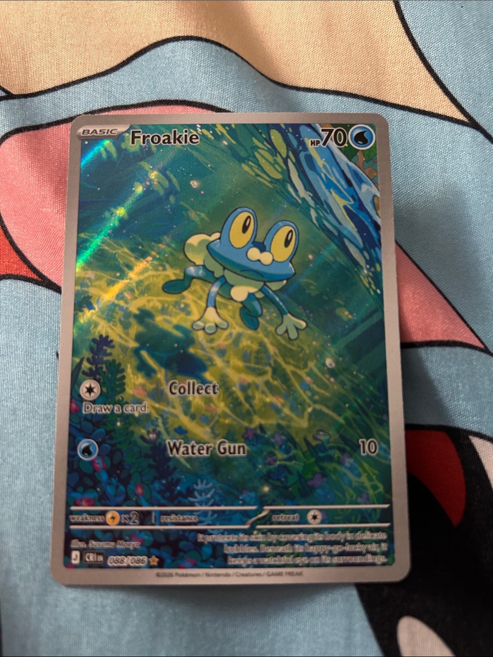 Pokemon Froakie Holographic Card - Blue, Yellow, Green